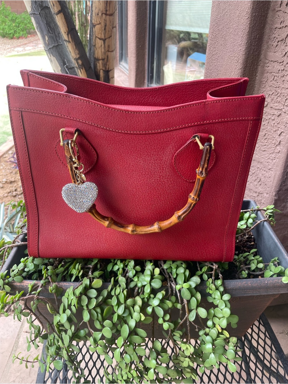 Red Women's GUCCI- Tote Handbag with Bamboo Handle